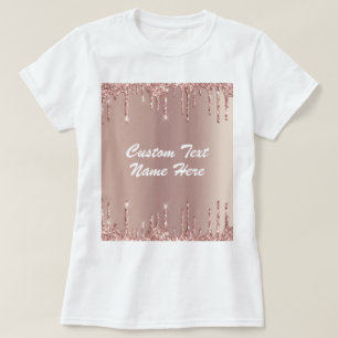 Rose Gold Blush Glitter T-Shirt with Custom Text