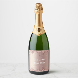 Rose Gold Blush Glitter Text Name Sparkling Wine L Label