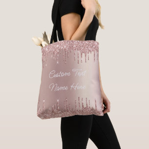 Rose Gold Blush Glitter Tote Bag with Custom Text