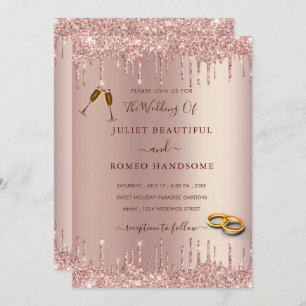 Rose Gold Blush Glitter Wedding Invitation Drips
