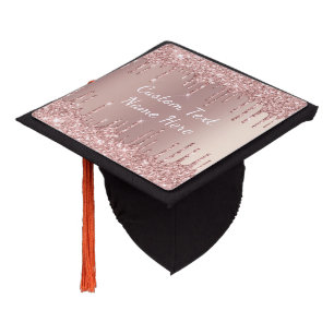 Rose Gold Blush Glitter Your Text Grad Cap Topper