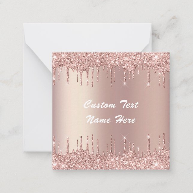 Rose Gold Blush Glitter Your Text Name Note Card (Front)