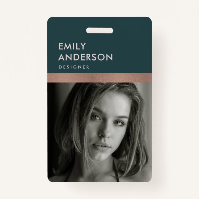 ROSE GOLD BLUSH GREEN EMPLOYEE PHOTO BAR CODE NAME BADGE (Front)