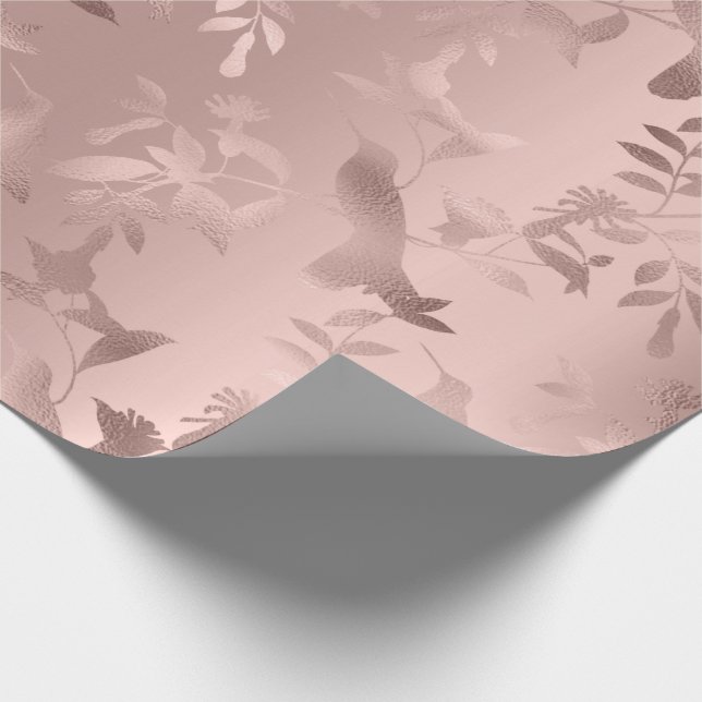 Rose Gold Blush Hummingbird Flowers Monochrome Wrapping Paper (Corner)