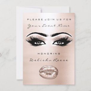 Rose Gold Blush Lips Glitter Bridal Shower Kiss Invitation