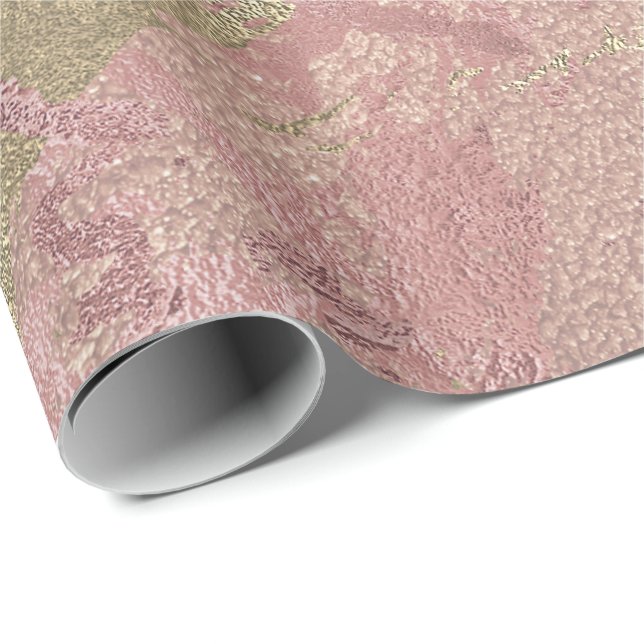 Rose Gold Blush Marble Shiny Metallic Stroke Coppe Wrapping Paper (Roll Corner)