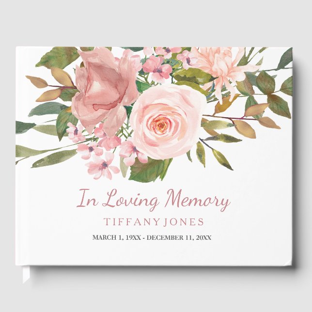 Rose Gold Blush Memorial Announcement Service Guest Book (Front)