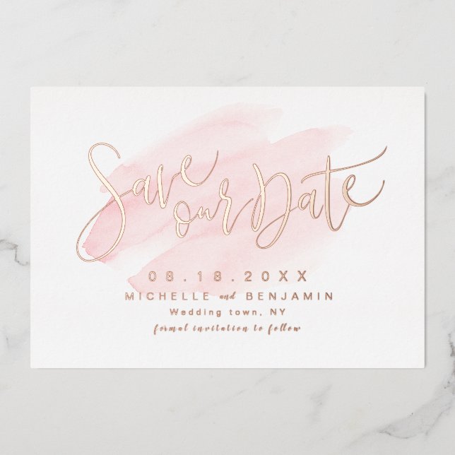 Rose Gold Blush Modern Simple Script Save The Date (Front)