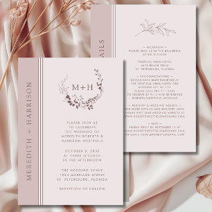 Rose Gold Blush Monogram All in One Wedding Invitation