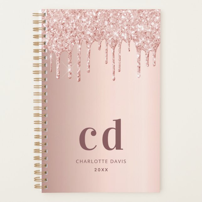 Rose gold blush monogram drips planner (Front)