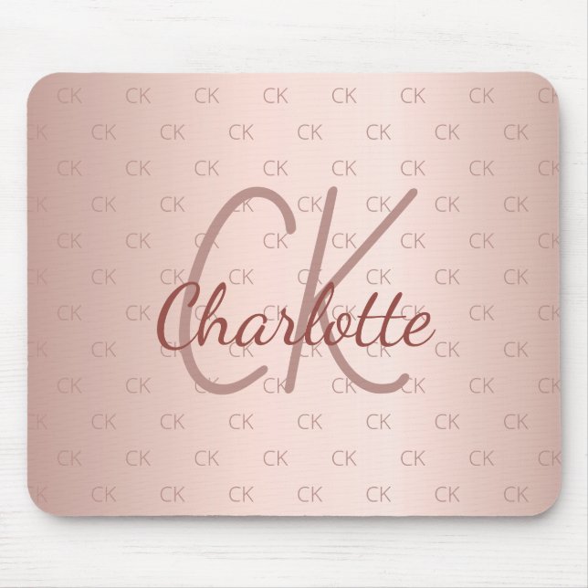 Rose gold blush monogram initials name elegant mouse pad (Front)