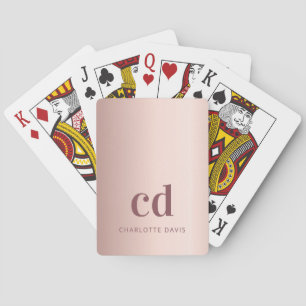 Rose gold blush monogram initials playing cards