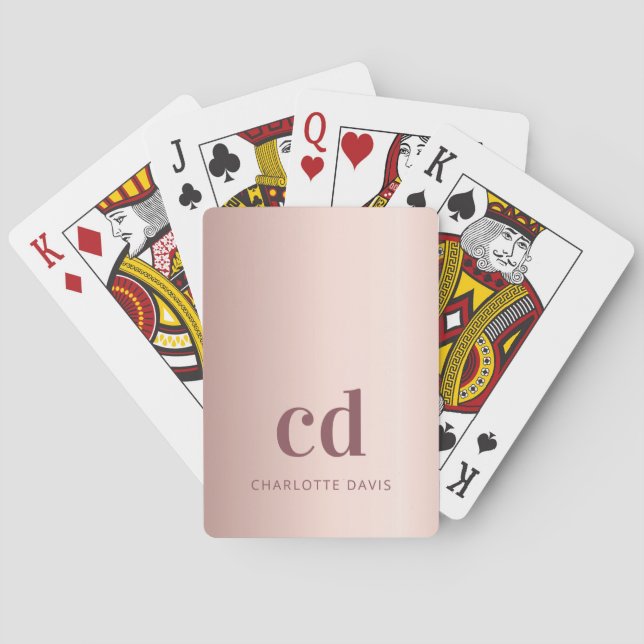 Rose gold blush monogram initials playing cards (Back)