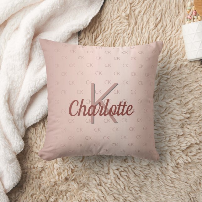 Rose gold blush monogram name script  throw pillow (Blanket)