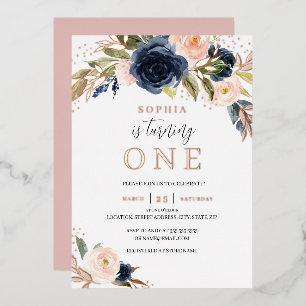 Rose Gold Blush Navy Floral Girl 1st Birthday