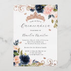 Rose Gold Blush Navy Floral Swirl Quinceanera