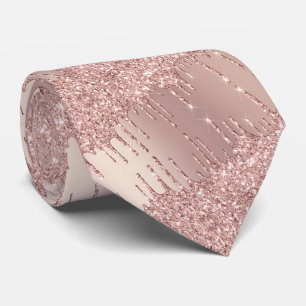 Rose Gold Blush Neck Tie Glitter Sparkle Drips