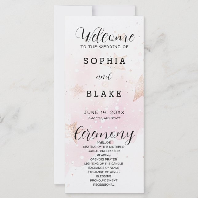 Rose Gold, Blush & Off White Stars Wedding Program (Front)