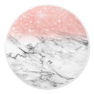 Rose Gold Blush Ombre Glitter on Trendy Marble Ceramic Knob