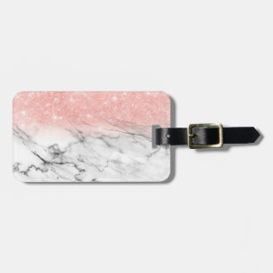 Rose Gold Blush Ombre Glitter on Trendy Marble Luggage Tag