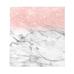 Rose Gold Blush Ombre Glitter on Trendy Marble Notepad