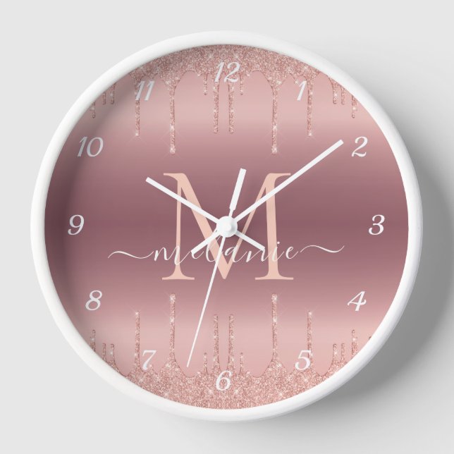 Rose Gold Blush Parties scintillant Horloge Nom pe (Recto)