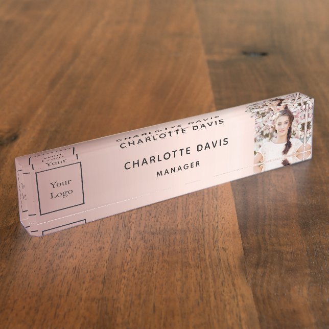Rose gold blush photo business logo nameplate (Side)