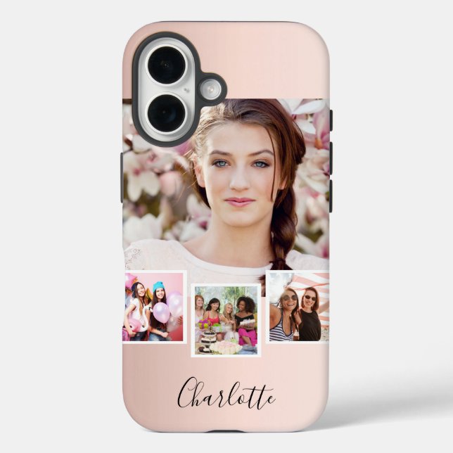 Rose gold blush photo collage name Case-Mate iPhone case (Back)