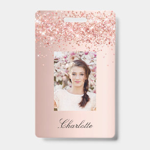 Rose gold  blush photo name badge