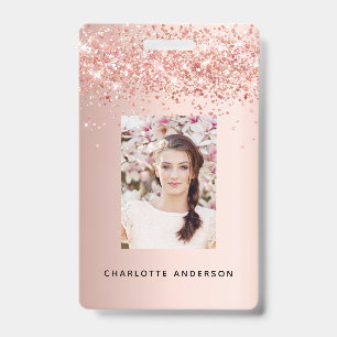 Rose gold blush photo name badge