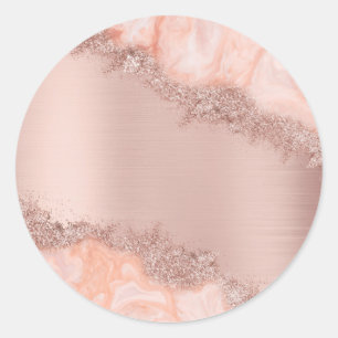 Rose Gold Blush Pink Agate Geode Glitter  Classic Round Sticker