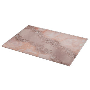 Rose Gold Blush Pink Agate Geode Glitter Cutting Board