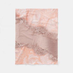 Rose Gold Blush Pink Agate Geode Glitter   Fleece Blanket