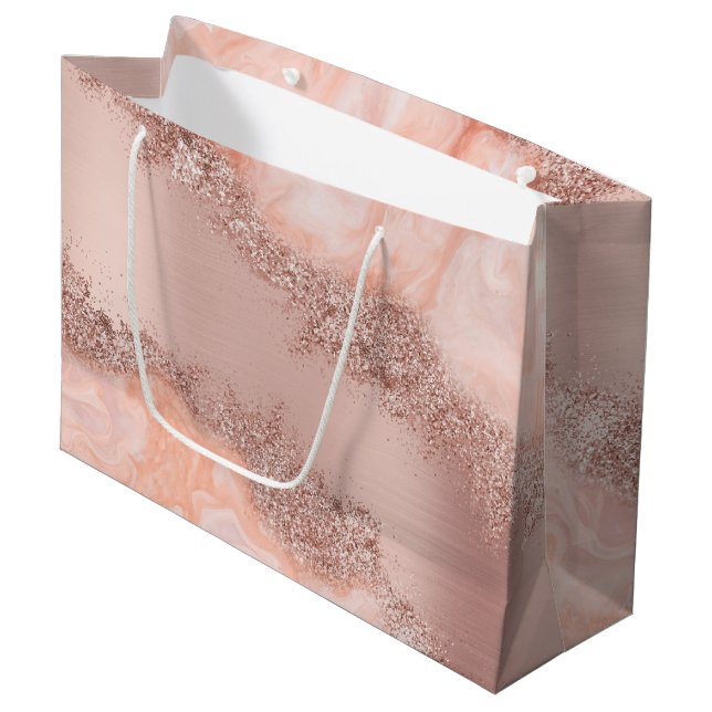 Rose Gold Blush Pink Agate Geode Glitter  Large Gift Bag (Front Angled)