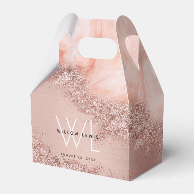 Rose Gold Blush Pink Agate Geode Glitter Monogram Favor Box (Front Side)