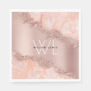 Rose Gold Blush Pink Agate Geode Glitter Monogram Napkin
