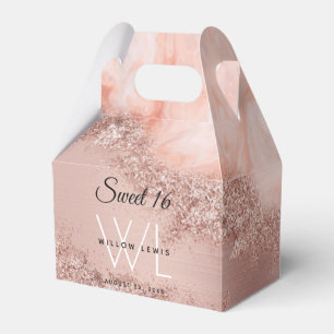Rose Gold Blush Pink Agate Geode Glitter Sweet 16  Favor Box