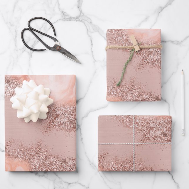 Rose Gold Blush Pink Agate Geode Glitter   Wrapping Paper Sheet (Front)