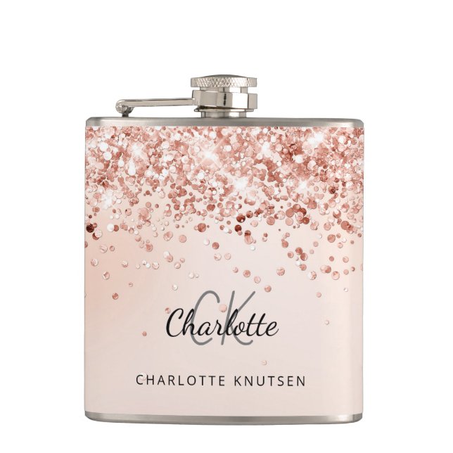 Rose gold blush pink best friends hip flask (Front)