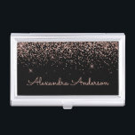 Rose Gold Blush Pink  Black Glitter Monogram Business Card Holder<br><div class="desc">Rose Gold - Blush Pink and Black Faux Luxury Chic Glam Glitter and Sparkle Elegant Girly Business Card Holder. This Business Card Holder can be customized to include your first and last name.</div>