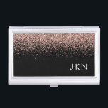 Rose Gold Blush Pink Black Glitter Monogram Girly Business Card Holder<br><div class="desc">Black and Rose Gold - Blush Pink Sparkle Glitter Monogram Name Business Card Holder. This makes the perfect sweet 16 birthday,  wedding,  bridal shower,  anniversary,  baby shower or bachelorette party gift for someone that loves glam luxury and chic styles.</div>