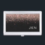 Rose Gold Blush Pink Black Glitter Monogram Girly Business Card Holder<br><div class="desc">Black and Rose Gold - Blush Pink Sparkle Glitter Monogram Name Business Card Holder. This makes the perfect sweet 16 birthday,  wedding,  bridal shower,  anniversary,  baby shower or bachelorette party gift for someone that loves glam luxury and chic styles.</div>