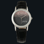 Rose Gold Blush Pink Black Glitter Monogram Girly Watch<br><div class="desc">Black and Rose Gold - Blush Pink Sparkle Glitter Monogram Name Watch. This makes the perfect graduation,  birthday,  wedding,  bridal shower,  anniversary,  baby shower or bachelorette party gift for someone that loves glam luxury and chic styles.</div>
