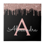 Rose Gold - Blush Pink Black Glitter Monogram Name Tile<br><div class="desc">Rose Gold - Blush Pink and Black Sparkle Glitter Monogram Name and Initial Ceramic Tiles. This makes the perfect sweet 16 birthday,  wedding,  bridal shower,  anniversary,  baby shower or bachelorette party gift for someone that loves glam luxury and chic styles.</div>