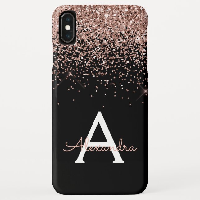 Rose Gold Blush Pink Black Luxury Glitter Monogram Case-Mate iPhone Case (Back)