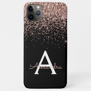 Rose Gold Blush Pink Black Luxury Glitter Monogram iPhone 11 Pro Max Case