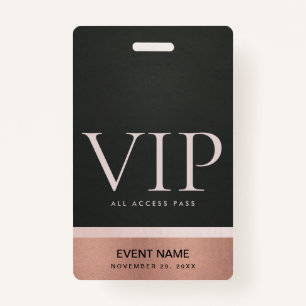 ROSE GOLD BLUSH PINK BLACK VIP EVENT ACCESS PASS BADGE