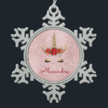 Rose Gold - Blush Pink Christmas Unicorn Monogram Snowflake Pewter Christmas Ornament<br><div class="desc">Rose Gold - Blush Pink Christmas Unicorn Monogram Tree Ornament with your name makes a perfect Personalized Girly Christmas Gift. This modern Cute Unicorn ornament is perfect for a trendy girl who loves pastel Rose Gold,  Pink and Gold Sparkle and Shimmer.</div>