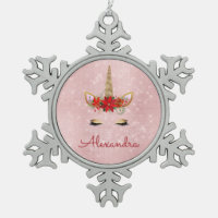 Rose Gold - Blush Pink Christmas Unicorn Monogram