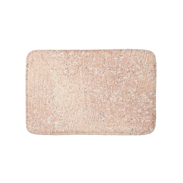 Rose Gold Blush Pink Crystal Glass Lux Glitter Bath Mat (Front)